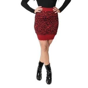 JAWBREAKER Womens Red Leopard Print Knit Mini Skirt Medium Distressed Hem Goth